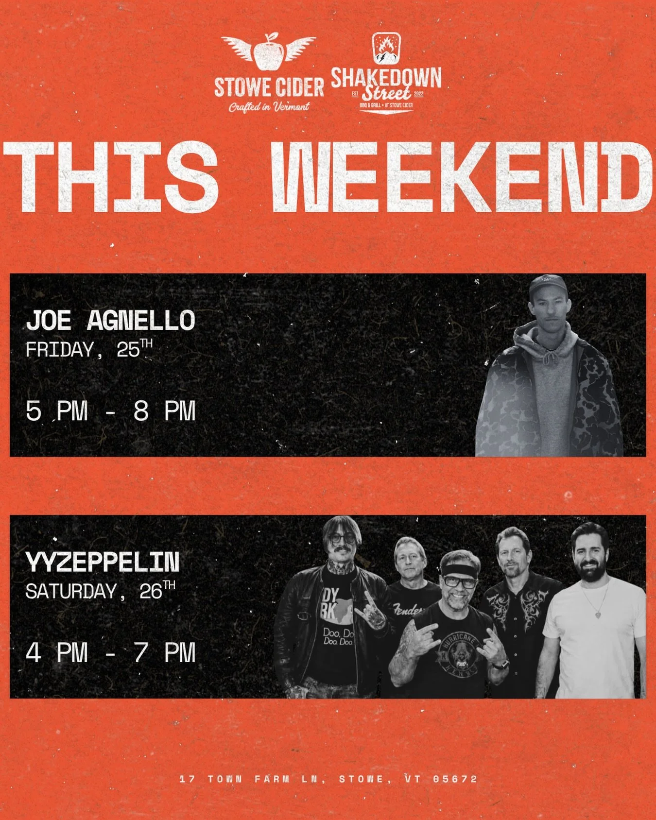 THIS WEEKEND @ SHAKEDOWN STREET: LIVE MUSIC FRIDAY &amp; SATURDAY FEATURING JOE AGNELLO &amp; YYZEPPELIN: A LED ZEPPELIN &amp; RUSH TRIBUTE BAND‼️

🎸 Live Music with Joe Agnello
🎸 Date: Friday September 25th
🎸 Time: 5-8pm
🎸 Location: Stowe Cider 