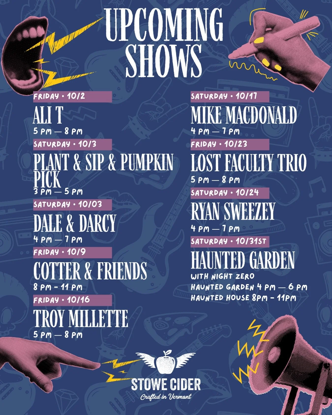 We have a ton of great shows coming up throughout October! More info at stowecider.com/taproom