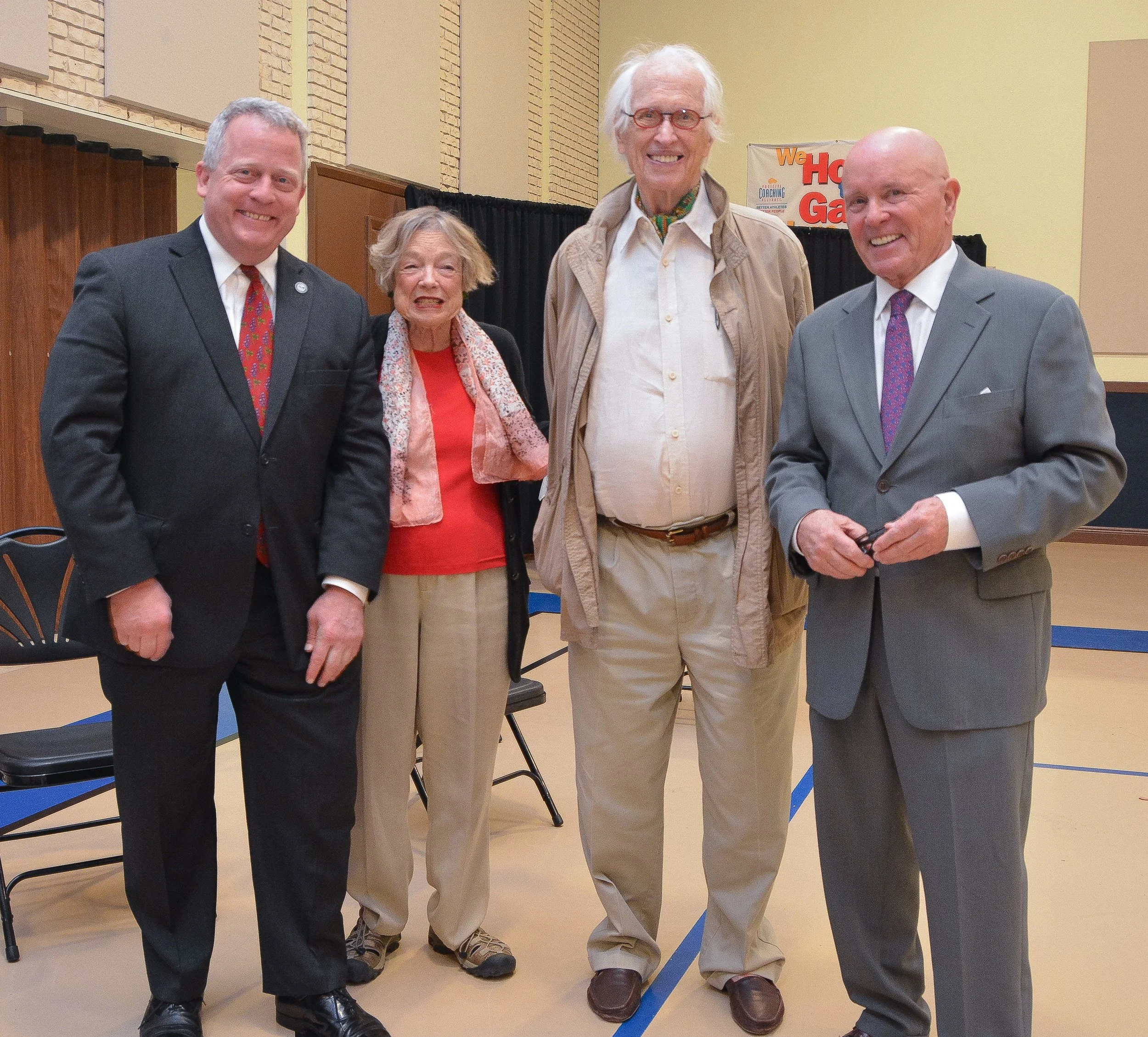 Houston City Councilman David Robinson, FotoFest founders Wendy Wattriss and Fred Baldwin with Michael Prentice at the Sharpstown Prize for Architecture exhibition.
