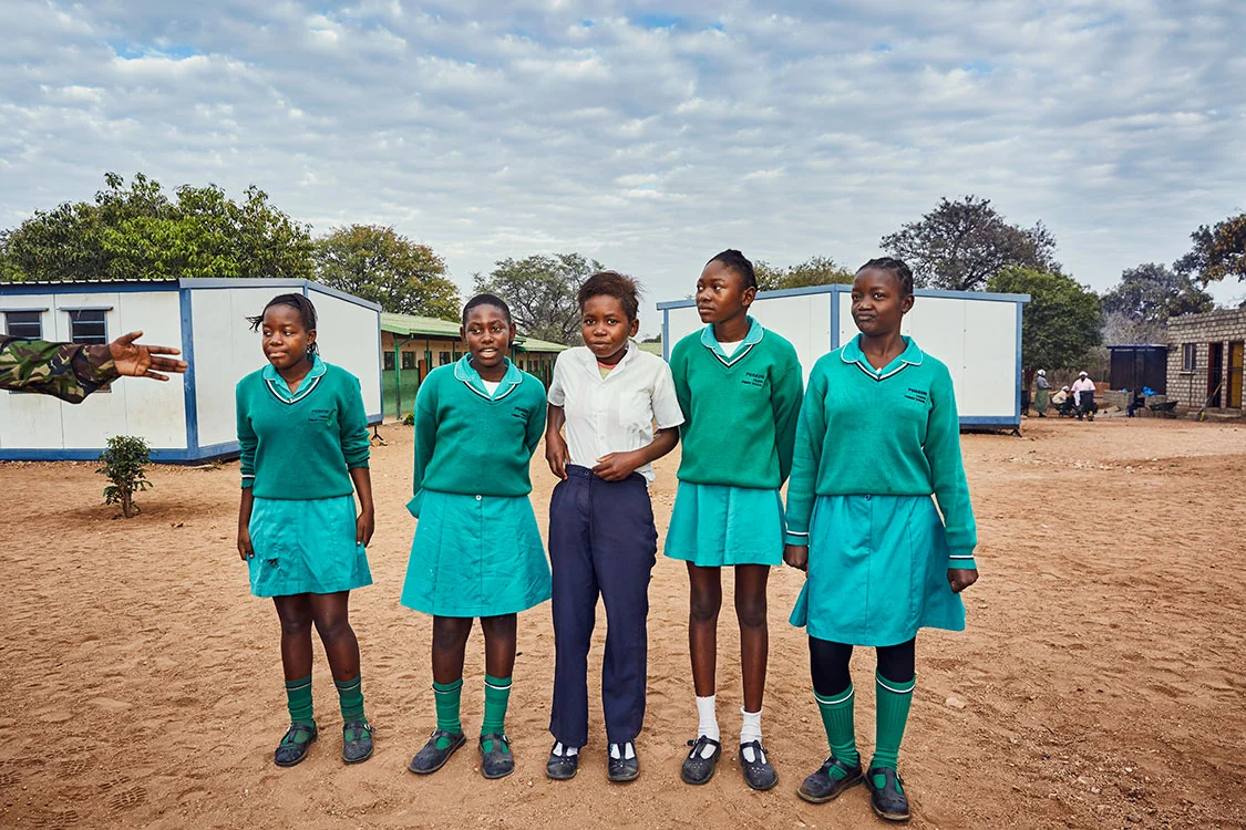 Students listen to the orders given by Black Mamba Nkateko Mzimba, Foskor Primary School, South Arica, 2017.