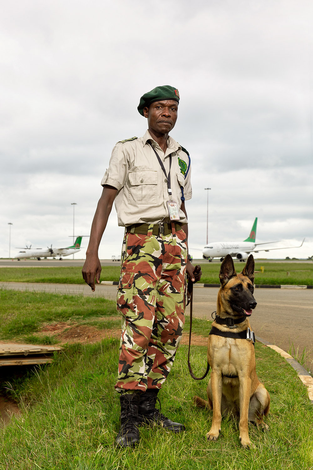  WDDU handler Earnest and dog Danna, Kamuzu International Airport (KIA), Malawi, 2020. 