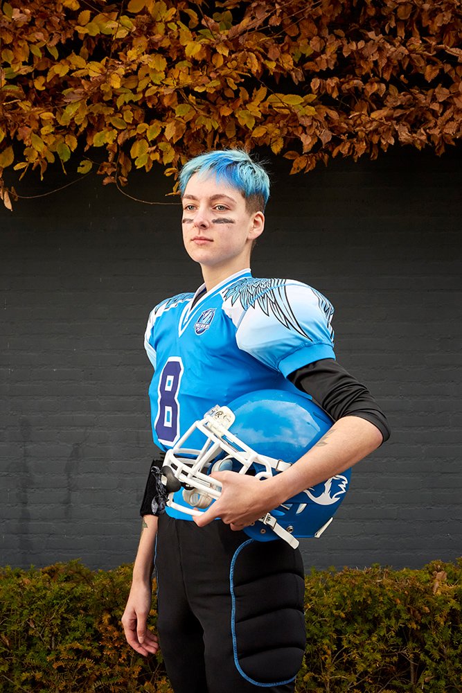  Laila, a receiver for the Zwolle Blue Jays, photographed before a game against the Eindhoven Valkyries, Eindhoven, NL, 2021. 