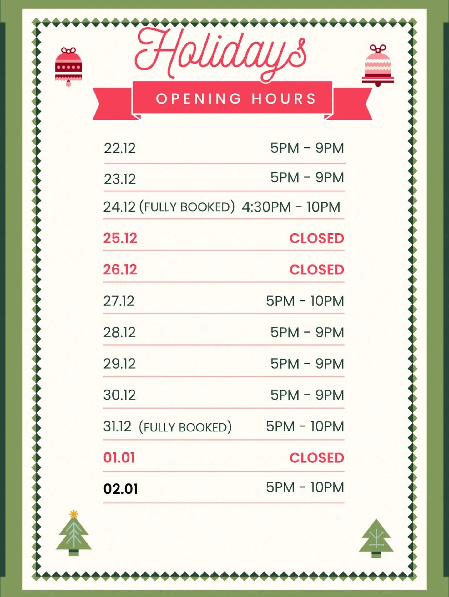Holiday Hours Announcement 🎄🇹🇭
Thank you for a wonderful year! Here are our hours over Christmas &amp; New Year.