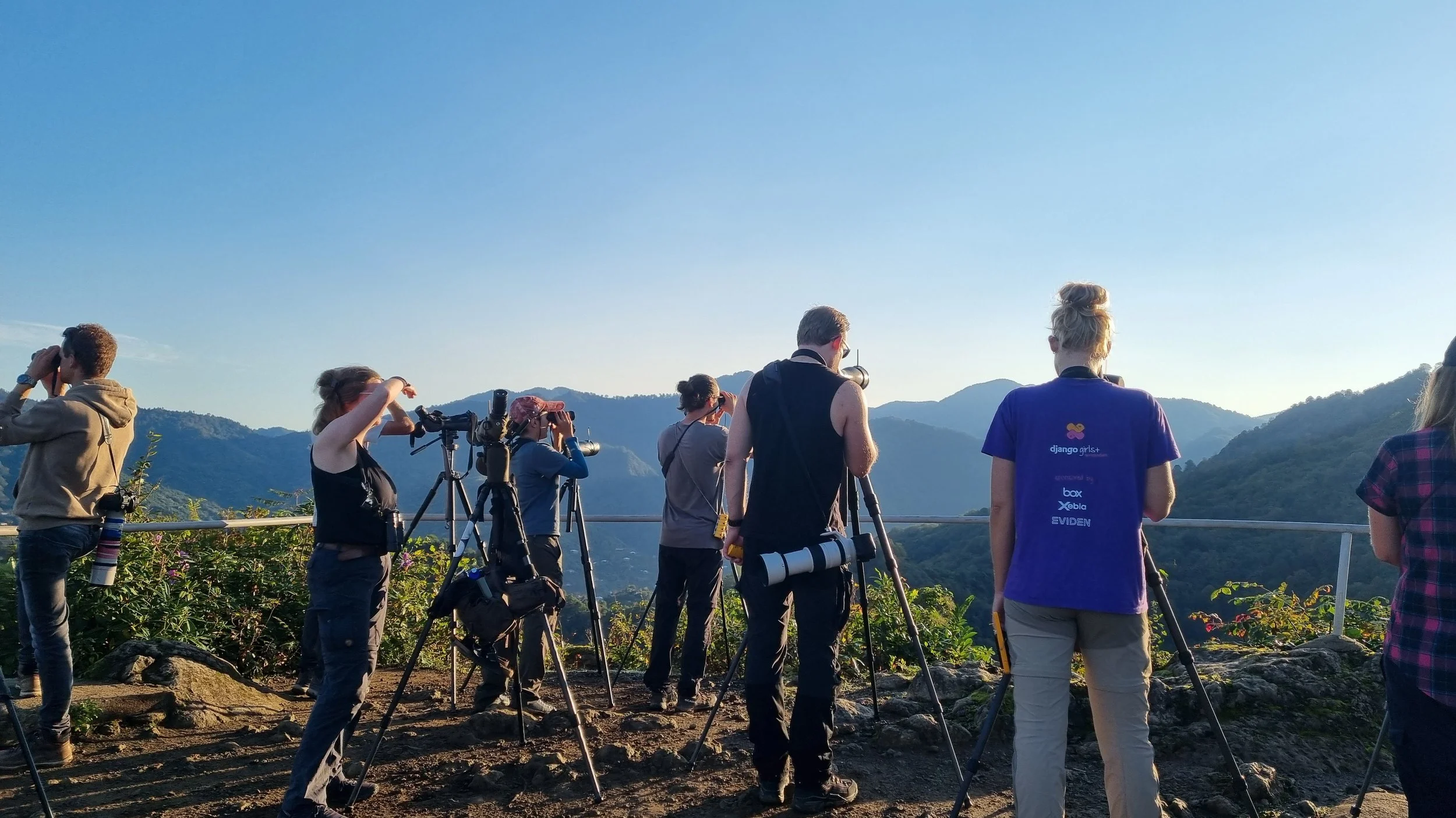 Counters standing ready to count any raptor passing our transect line. Photo by Susanna Viukari.