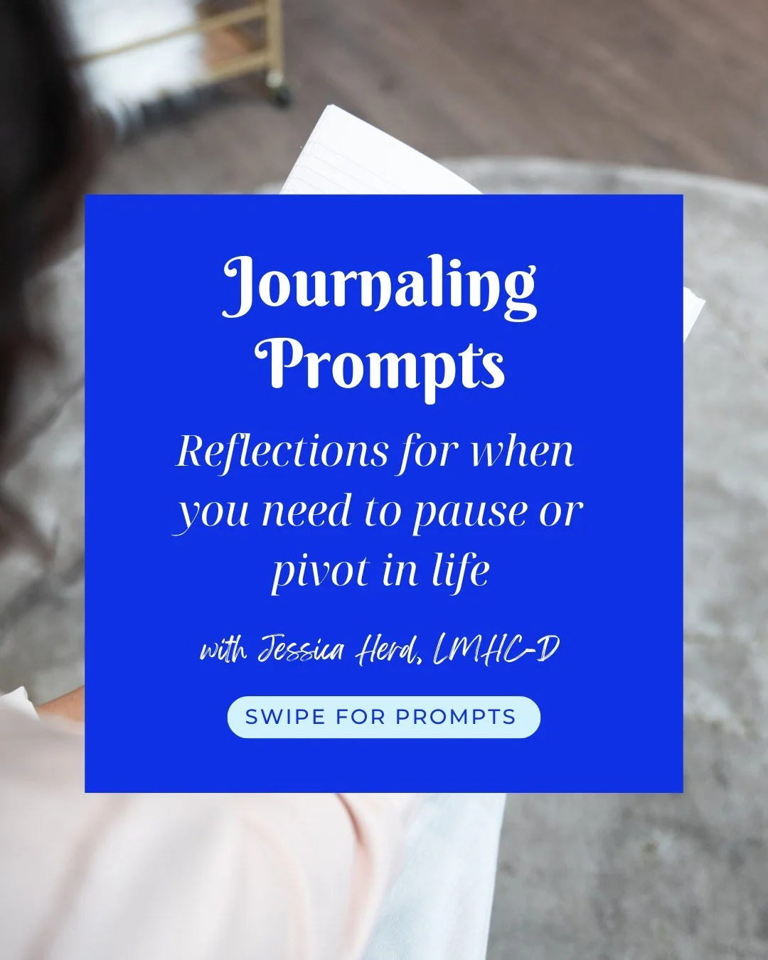 Transitions can be challenging. 

Here are some journaling prompts to help navigate the overwhelm you may be feeling. 💙

-Jessica Herd, LMHC-D