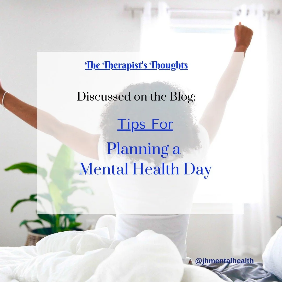 This month, I discussed what a mental health day is and the benefits, along with warning signs that you should plan a wellness break. You'll find suggestions for planning a personal day from work in this blog post. - Jessica Herd, LMHC-D