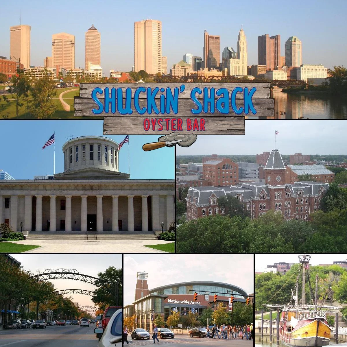 By Yassie (talk) - Montage created from six images on Wikimedia Commons:File:Columbus-ohio-skyline-panorama.jpg, by Tysto and Bcirker (Public Domain)File:Ohio Statehouse columbus.jpg, by Alexander Smith (GFDL 1.2, CC-BY-SA-3.0)File:OSU University Hall.JPG, by Ibagli (Public Domain)File:Columbus-ohio-short-north-arches.jpg, by Tysto (Public Domain)File:Columbus-ohio-nationwide-arena.jpg, by Tysto (Public Domain)File:Columbus Santa Maria1.jpg, by Wiki Historian N OH of English Wikipedia (GFDL 1.2, CC-BY-SA-3.0), CC BY-SA 3.0, https://commons.wikimedia.org/w/index.php?curid=8719124