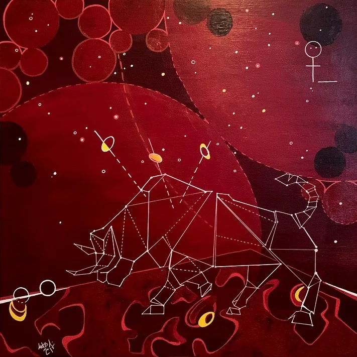   Ferdinand , 2018, Acrylic and Paint Marker on Canvas, 36” x 36”, In Private Collection 