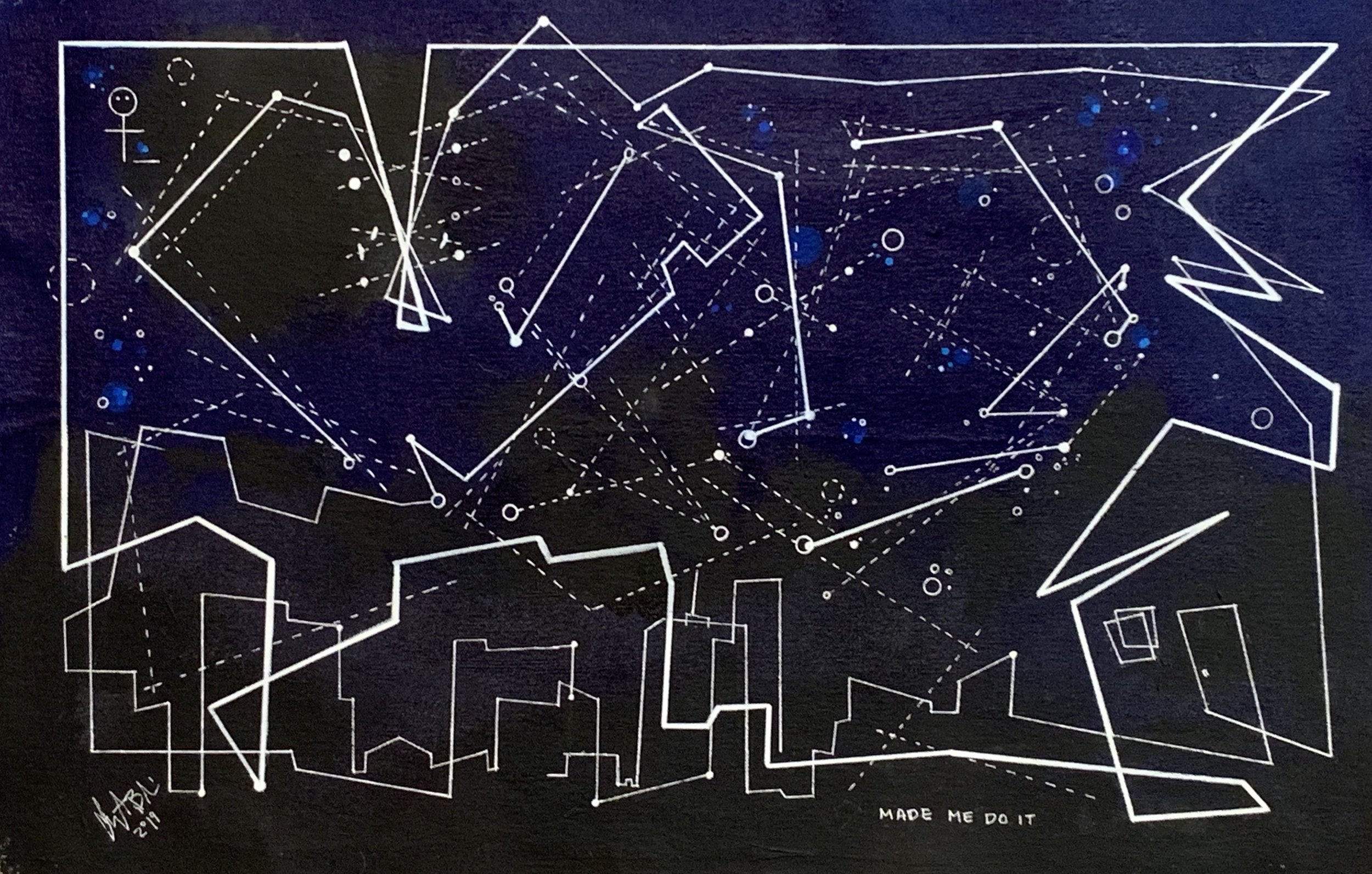 Big Move , 2019, Acrylic and Paint Marker on Canvas, 21” x 48’, Collection of the Artist