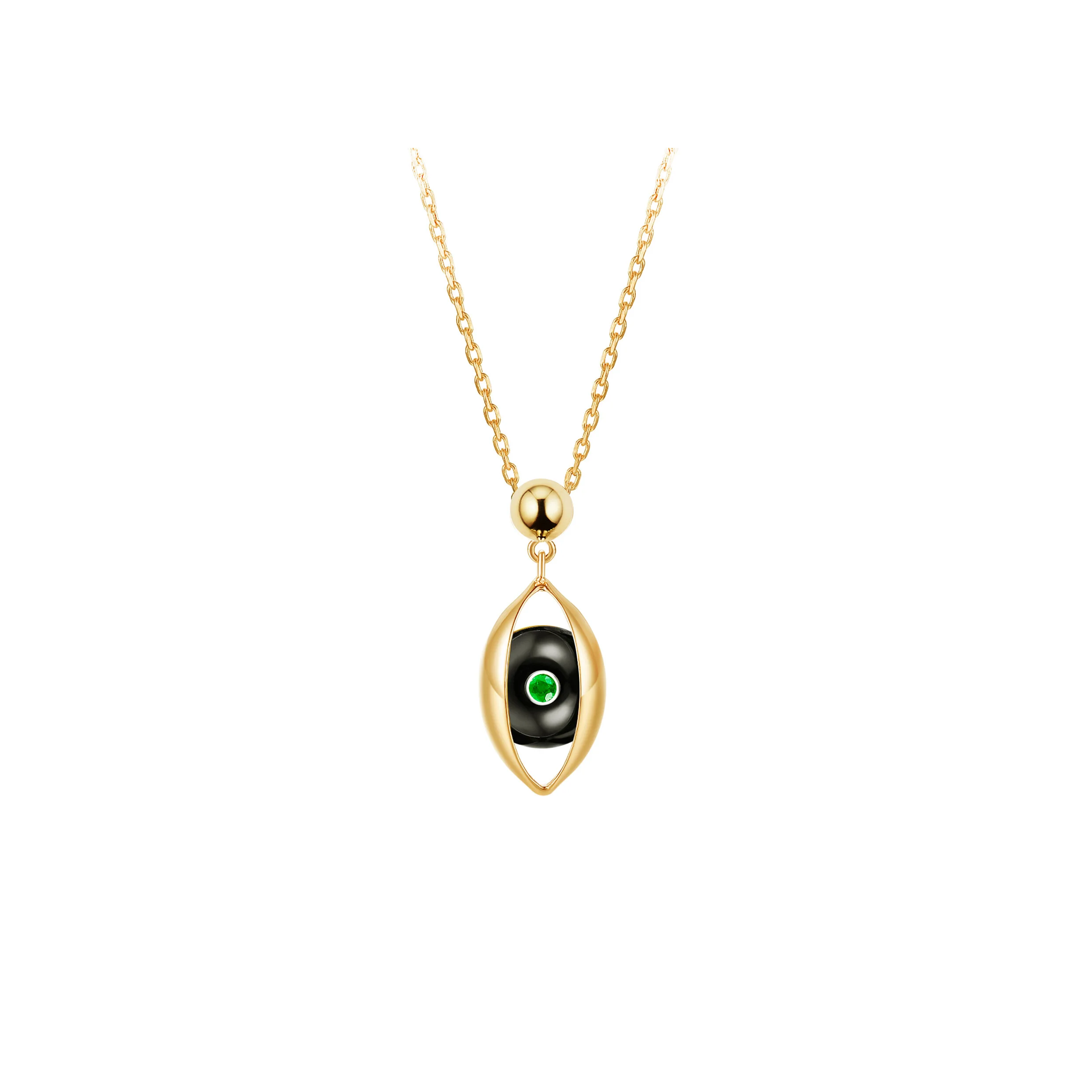 zeemouzeng eye necklace, onyx, emerald, diamond