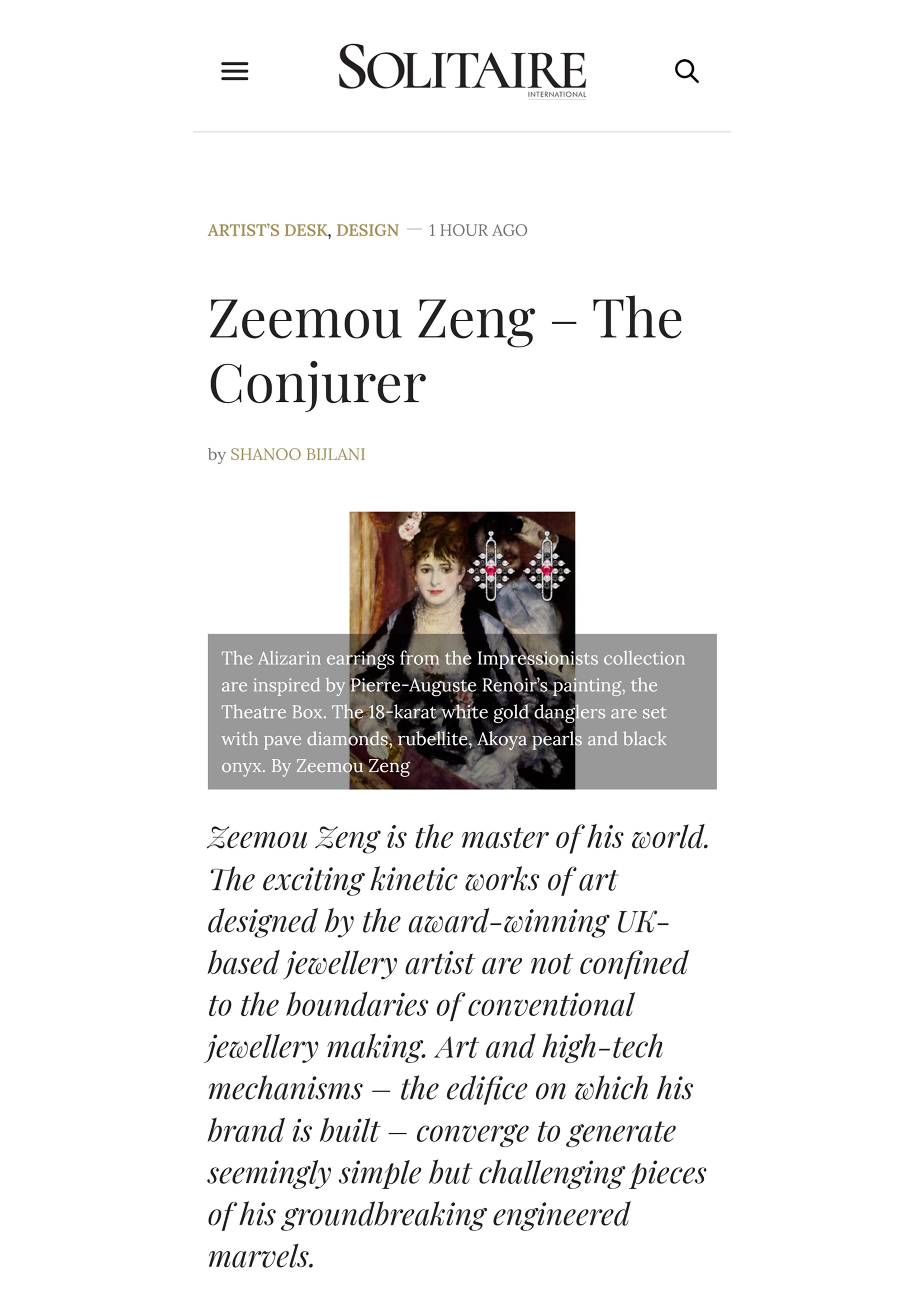 Solitaire International Zeemou Zeng Interview
