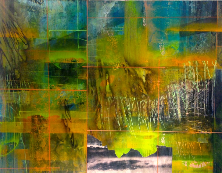 Acrylic and gouache with mixed media, 34 x 48 in.