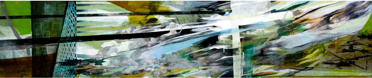 St. Helen, gouache, pigmented print, mixed media on paper, 13 x 60"