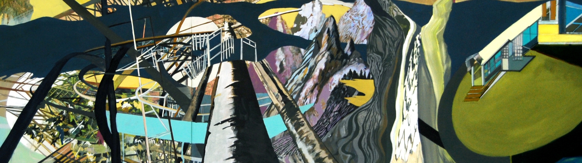 MJ, gouache, pigmented print, mixed media on paper, 13 x 60"