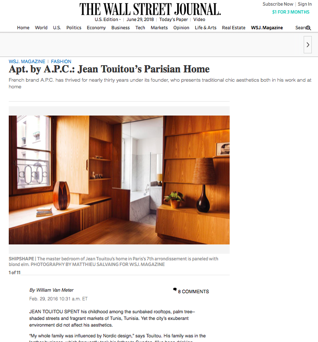 WSJ: Apt. by A.P.C.: Jean Touitou’s Parisian Home