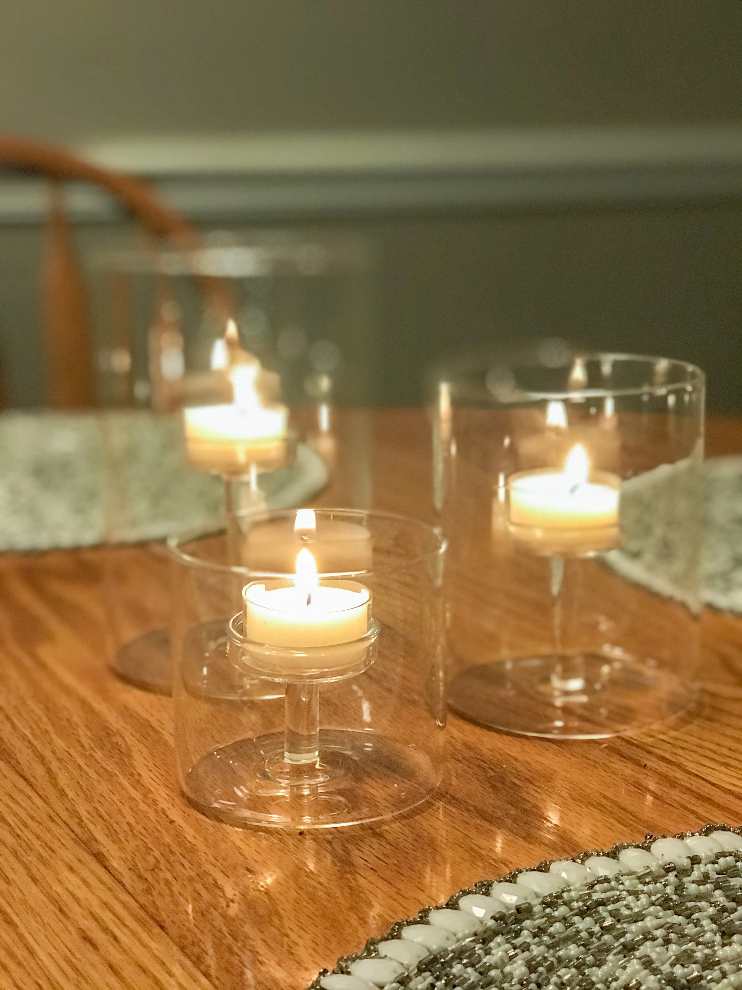 Mack and I try to eat dinner together every night at the table with tea light candles lit. It's such a nice way to catch up about our days and have nice conversations together. These tea light candle holders are so elegant and modern looking and I just LOVE the way they look on my dining room table!