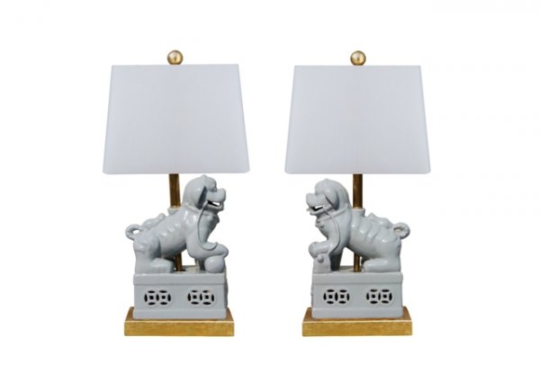 Pair Of Pale Blue Foo Dog Lamps, Foo Dog Lamps Williams Sonoma Home