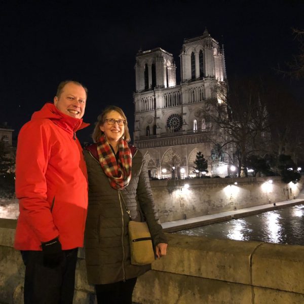 A brisk evening in Paris outside of Notre Dame