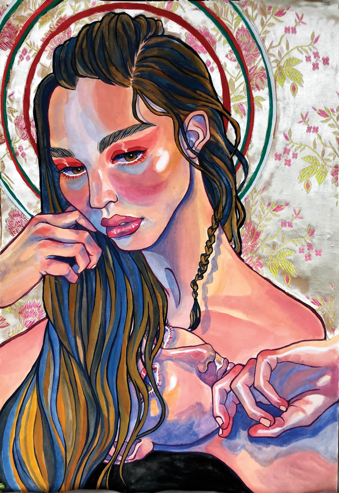 "The Complex," Gouache and fabric on paper, 2018