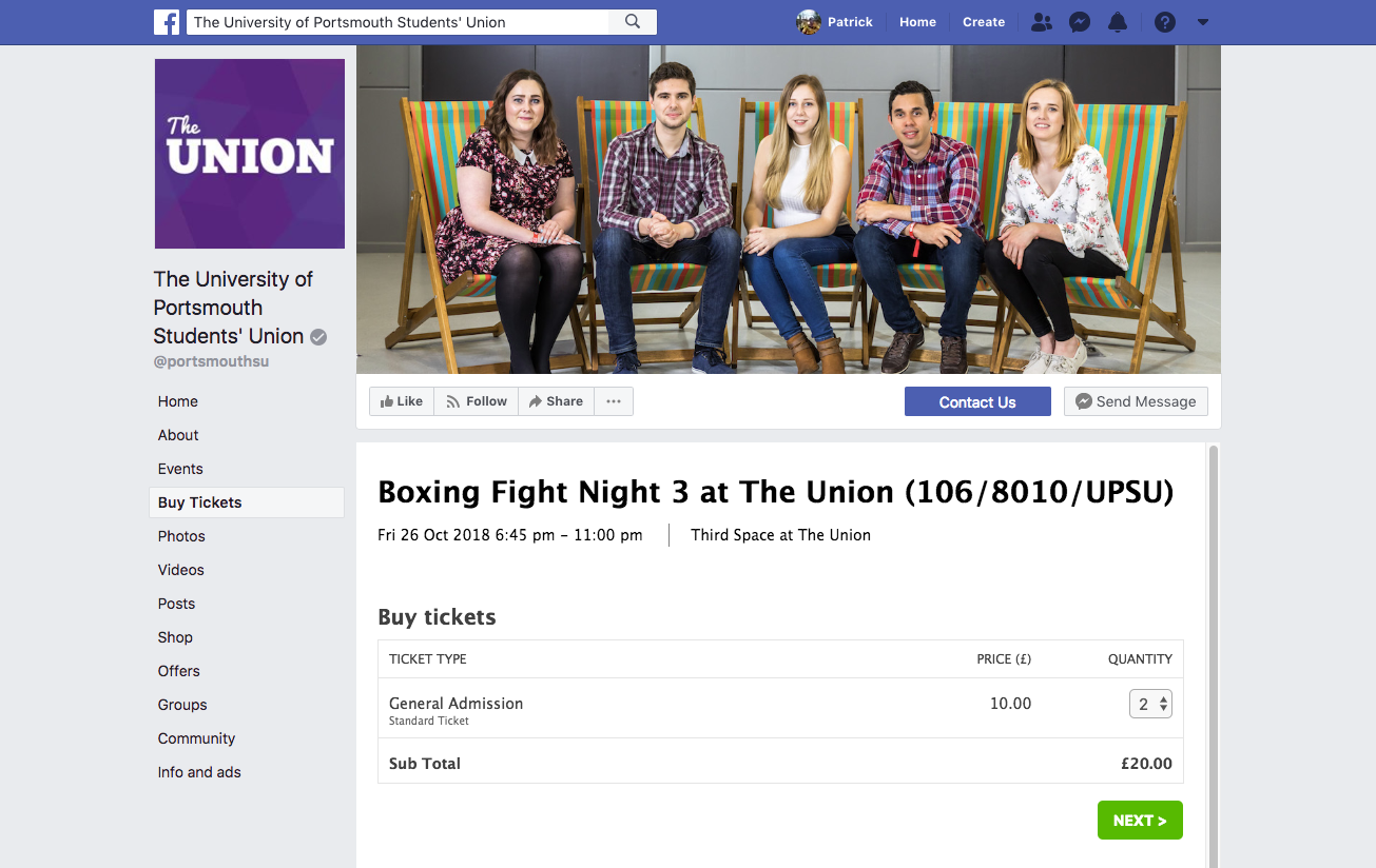 UPSU FACEBOOK PAGE TICKETING WIDGET