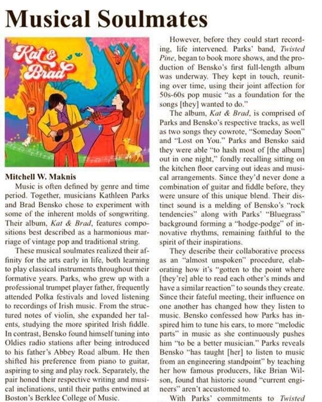 @filmtagonist did a wonderful write up on my duo @katbradband for @the_tamarack_  newspaper.  You can check it out on mine or the @katbradband page! 
#acousticduo #musicalsoulmate #article #newspaper #interview #ctmusic #bostonmusic #ctmusicscene #bo