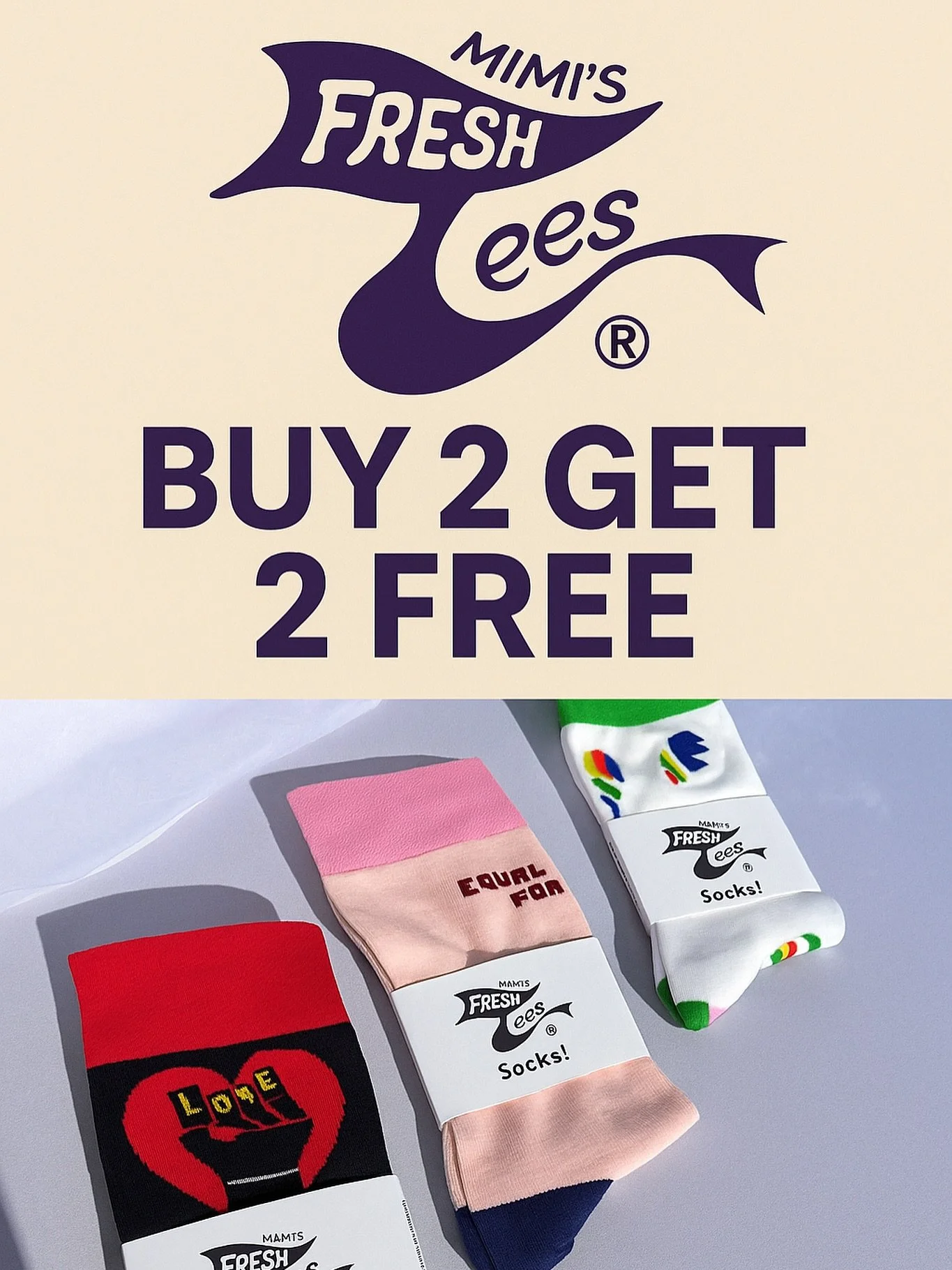 👟✨ Back-to-School just got FRESH! ✨👟

Stock up on Mimi&rsquo;s Fresh Socks and step into the school year with style + purpose. For a limited time only:

👉 BUY 2, GET 2 FREE!

These bold, comfy socks are more than fashion&mdash;they&rsquo;re a stat