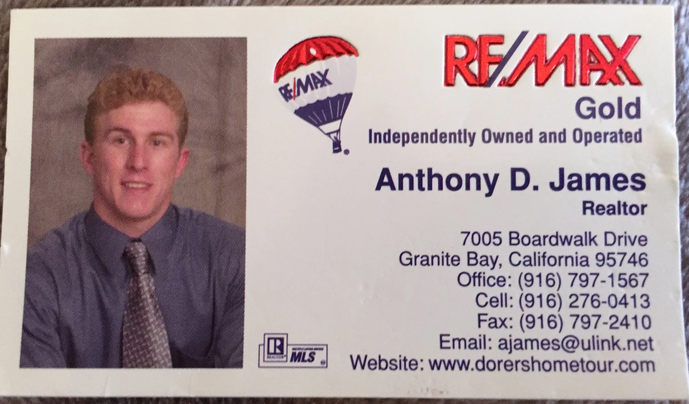Anthony James’ first business card from 2002, with RE/MAX Gold.