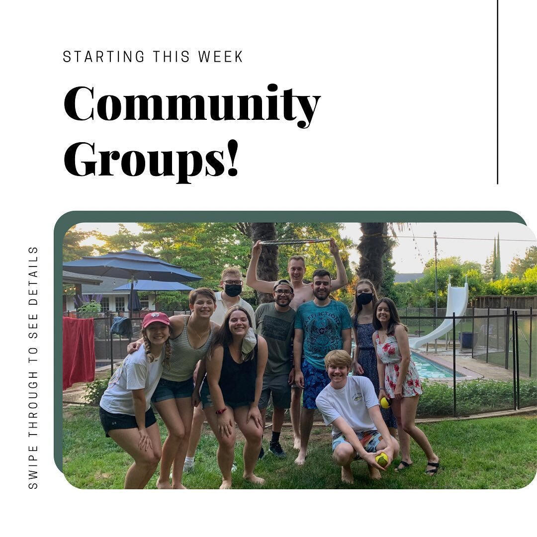 Community Groups are back!!

Come for the food, the friends, and discussion about Jesus. Anyone is welcome to come!

Women: Mondays @ 6:30pm // 1009 Neal Dow Ave. (the Payne&rsquo;s house!)

Men: Mondays @ 6:30pm // 146 West Sacramento Ave. (the Burg