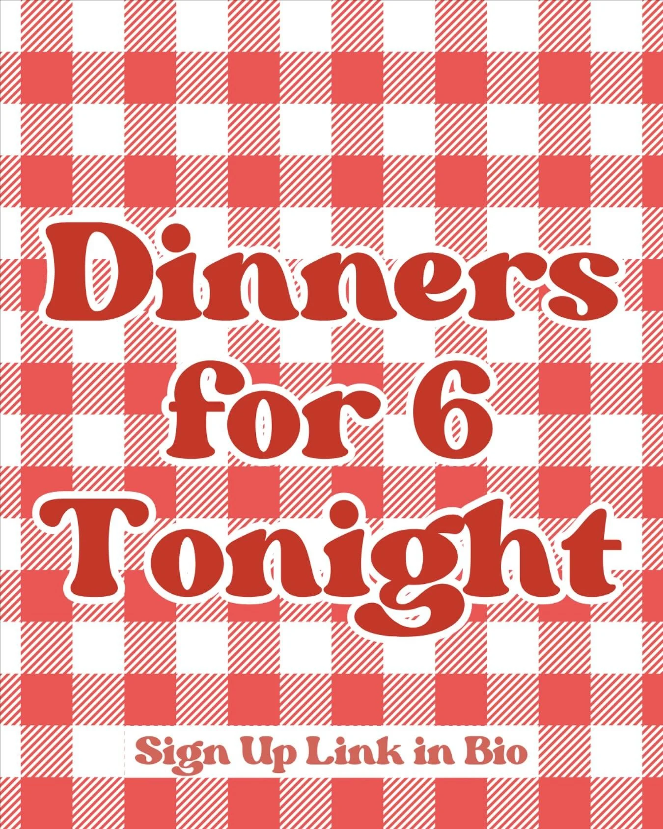 If you haven&rsquo;t signed up yet for Dinners for 6 there is still time! 

We pair you with 5 other people to go out to dinner together. Your group leader will text you sometime today to decide on the time and place for tonight.

I love these events