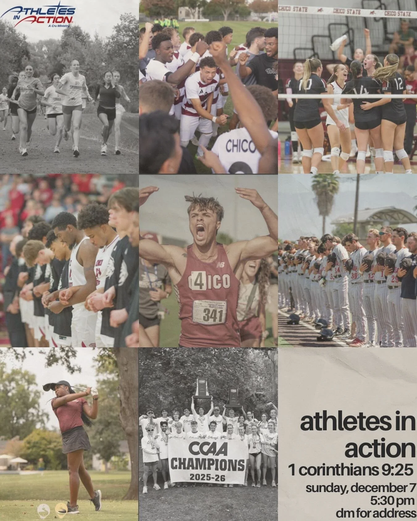 Athletes! Join us tomorrow for our last AIA event of the semester! There will be good talk about Jesus, Christmas vibes, and delicious food! It will take place at 5:30pm, DM us for the address!