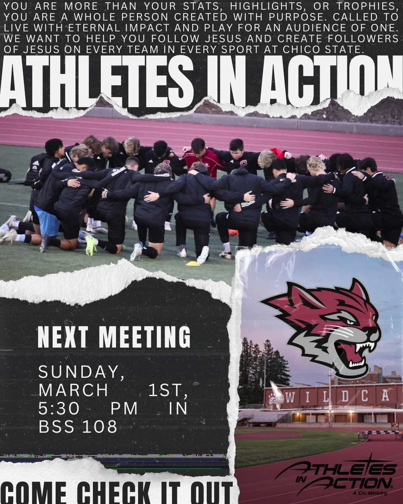 ARE YOU A STUDENT ATHLETE? 🤔 If Yes! We want to connect you to our Athetes in Action ministry within Cru. If No! We want you to connect a student athlete to our Athletes in Action ministry within Cru🤗.

This Sunday at 5:30 PM in BSS 108 there will 