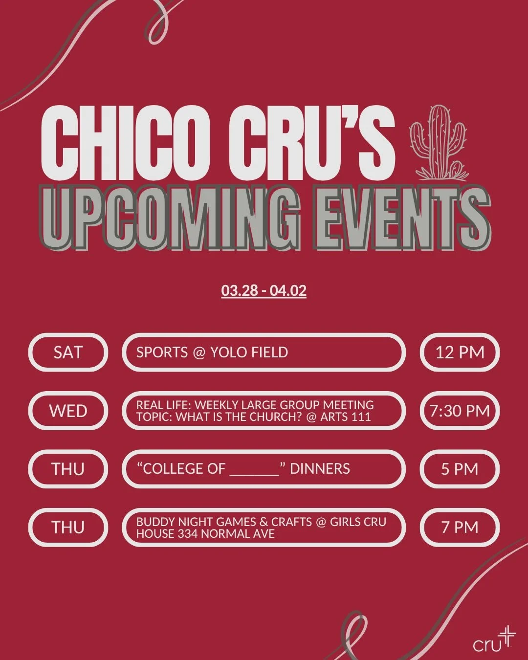 Whether you&rsquo;ve been following us for a while or this is your first time stumbling upon our page, we want to meet you!!

Come check out our outreach events this upcoming week! We look forward to seeing you :)