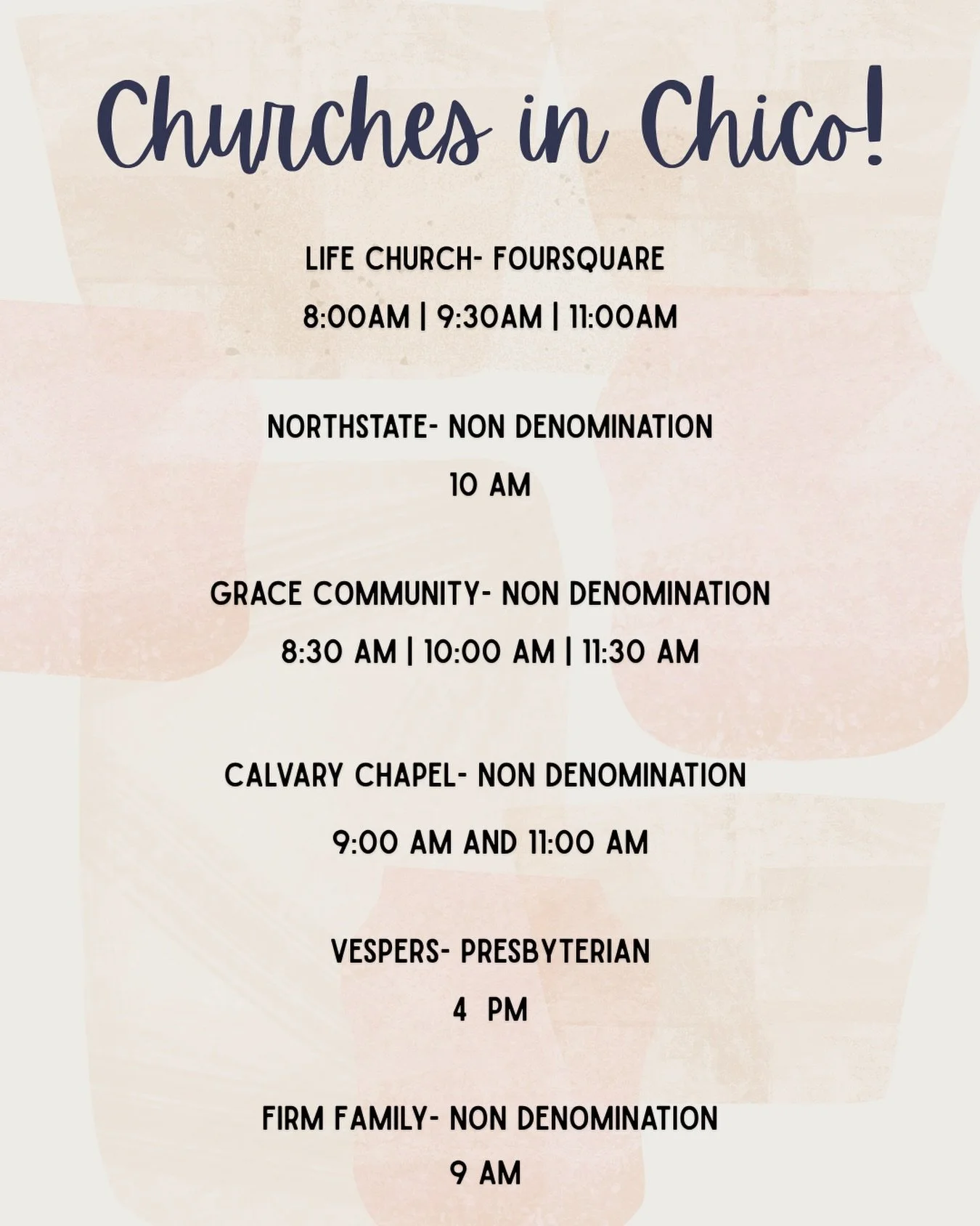 Have you been wanting to join a church in Chico but aren&rsquo;t sure where to start? 🤷&zwj;♀️ We want to help you by sharing the churches that Cru students in Chico attend.  If you want someone to go with too don&rsquo;t hesitate to ask. Seriously
