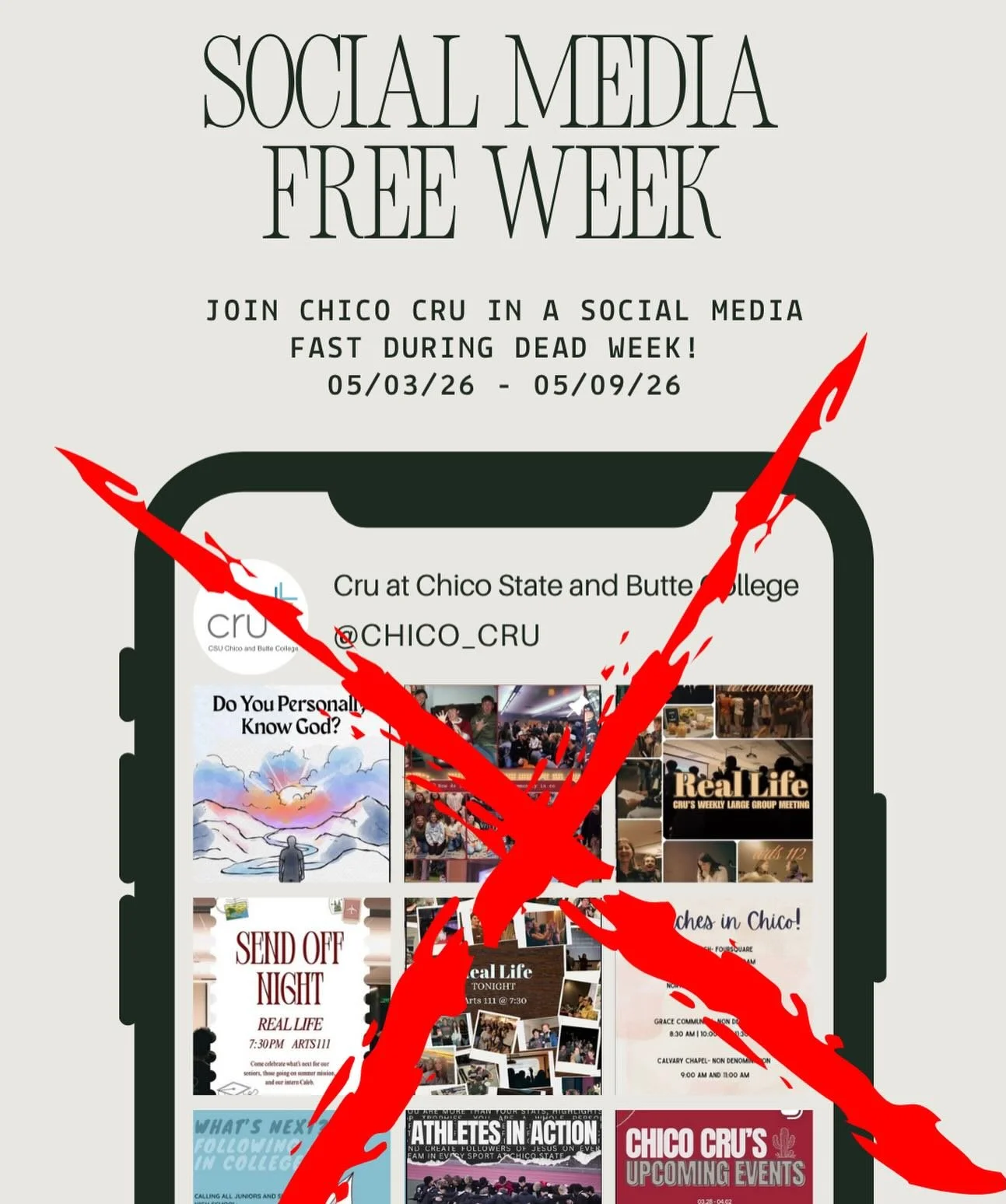 Social Media FREE week! Sunday-Sunday 
For one week, we&rsquo;re stepping away from social media. This is not to disconnect from people, but to reconnect with what matters most.
Out heart behind this &ldquo;Social Media Free Week&rdquo; is simple. We