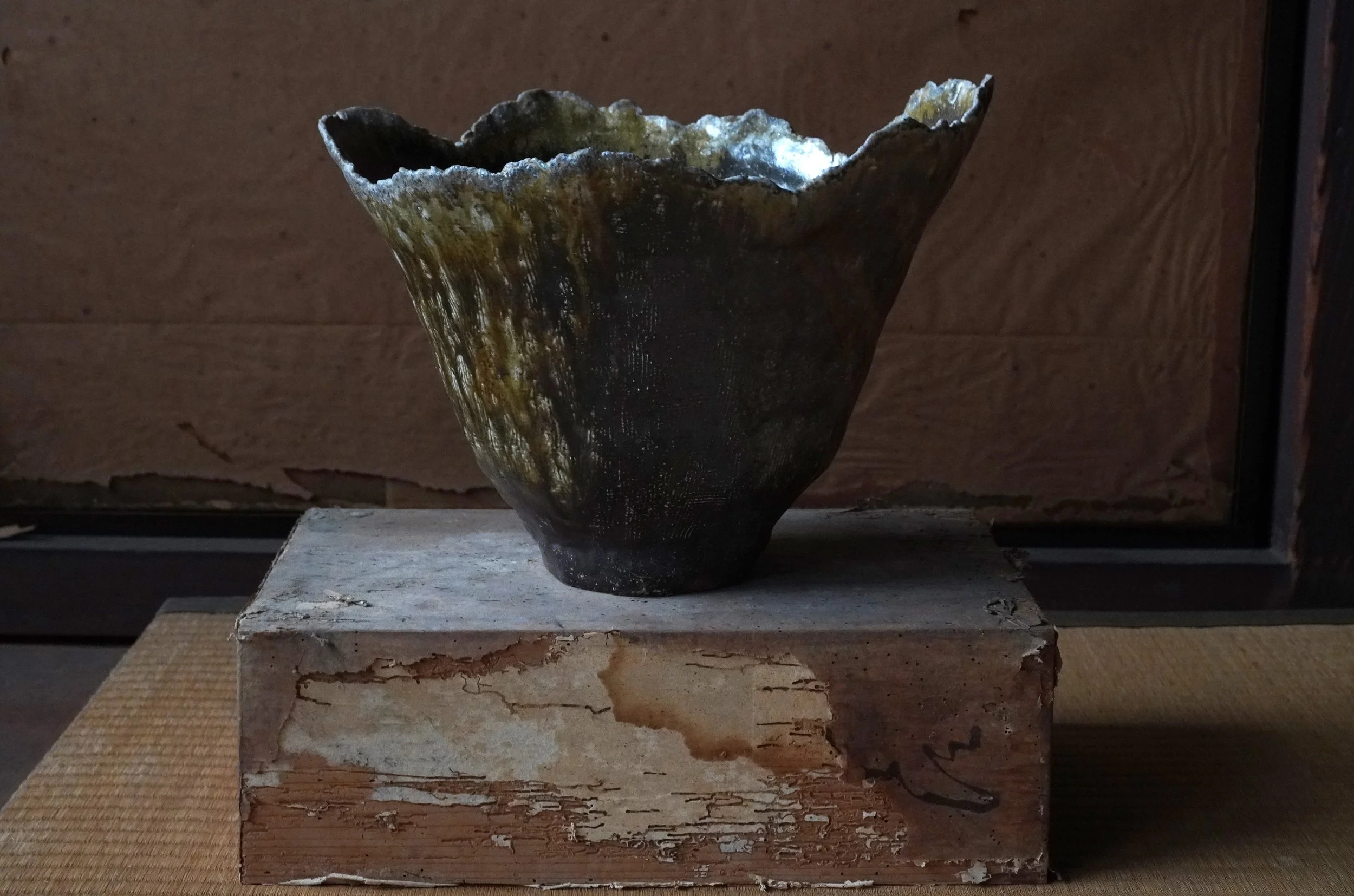 firebox vessel, shinola glaze, red clay body