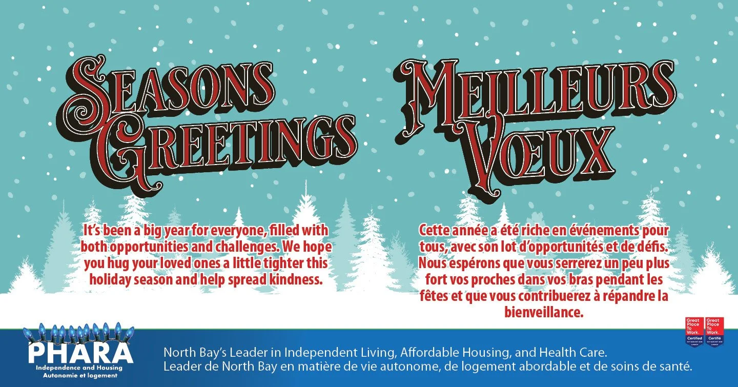 Happy Holidays from everyone at PHARA!
It&rsquo;s been a big year for everyone, filled with both opportunities and challenges. We hope you hug your loved ones a little tighter this holiday season and help spread kindness.

Toute l'&eacute;quipe de PH