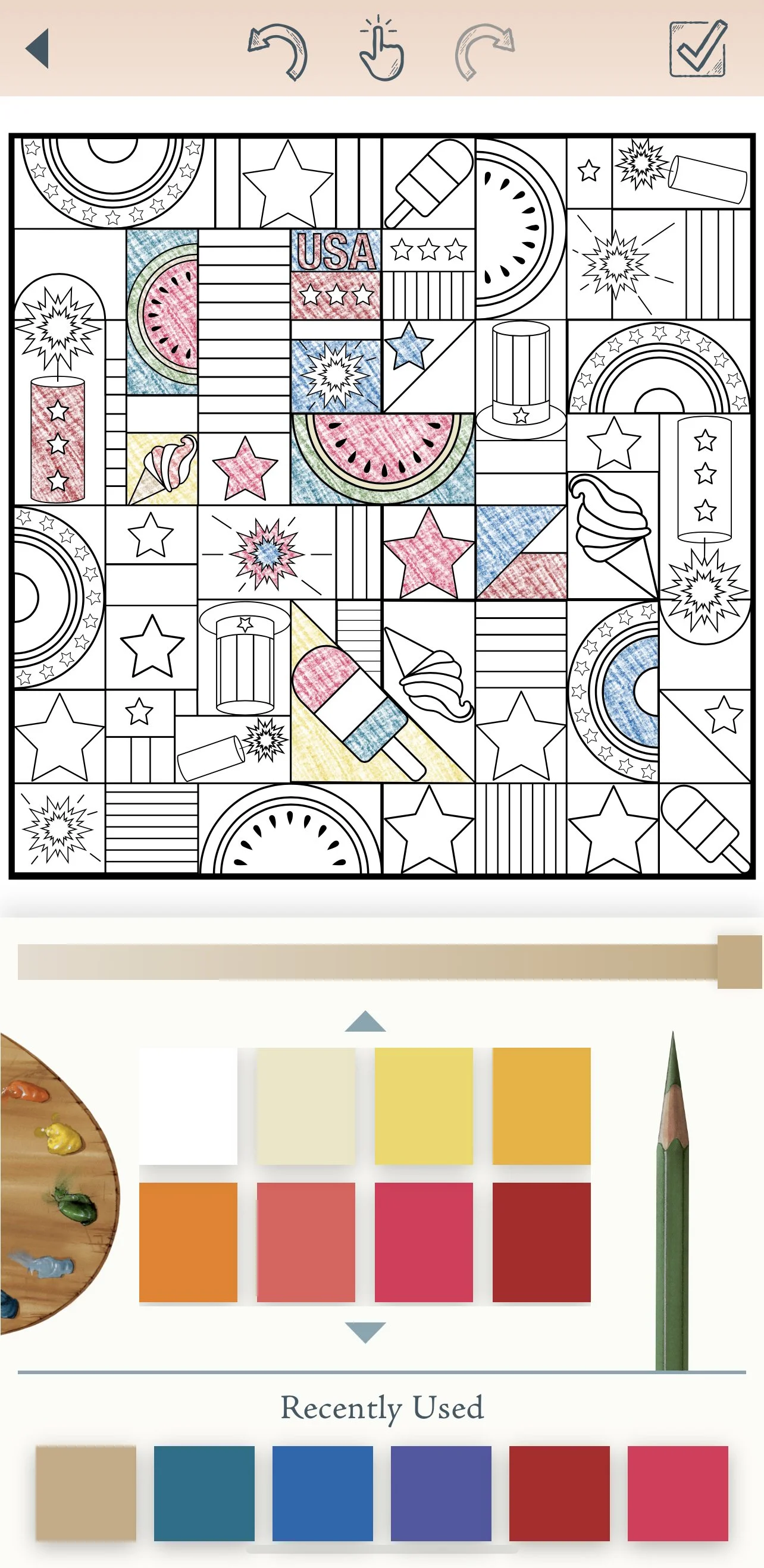 Fourth of July - a snapshot of the coloring app. 