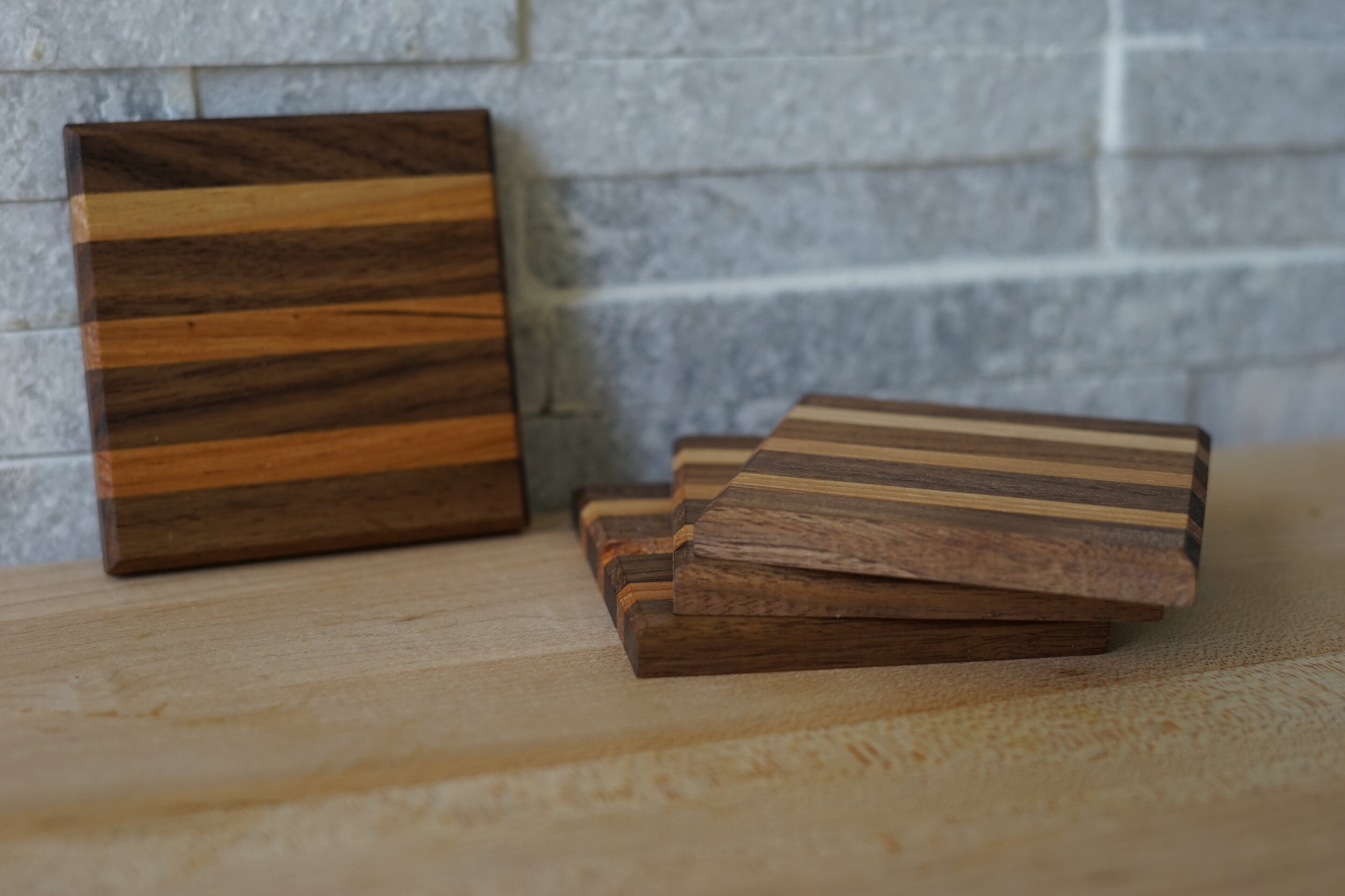 Maple/Walnut Square Coasters (set of 4) - Kitchen and Dining - Made by Him