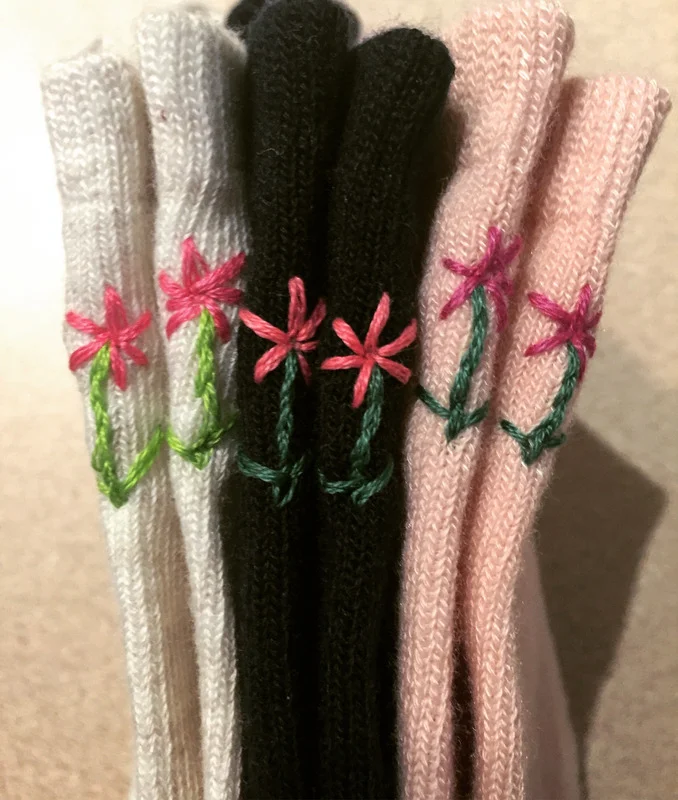 HAND EMBROIDERED SOCKS STITCHED BY ELLEN STARSKI