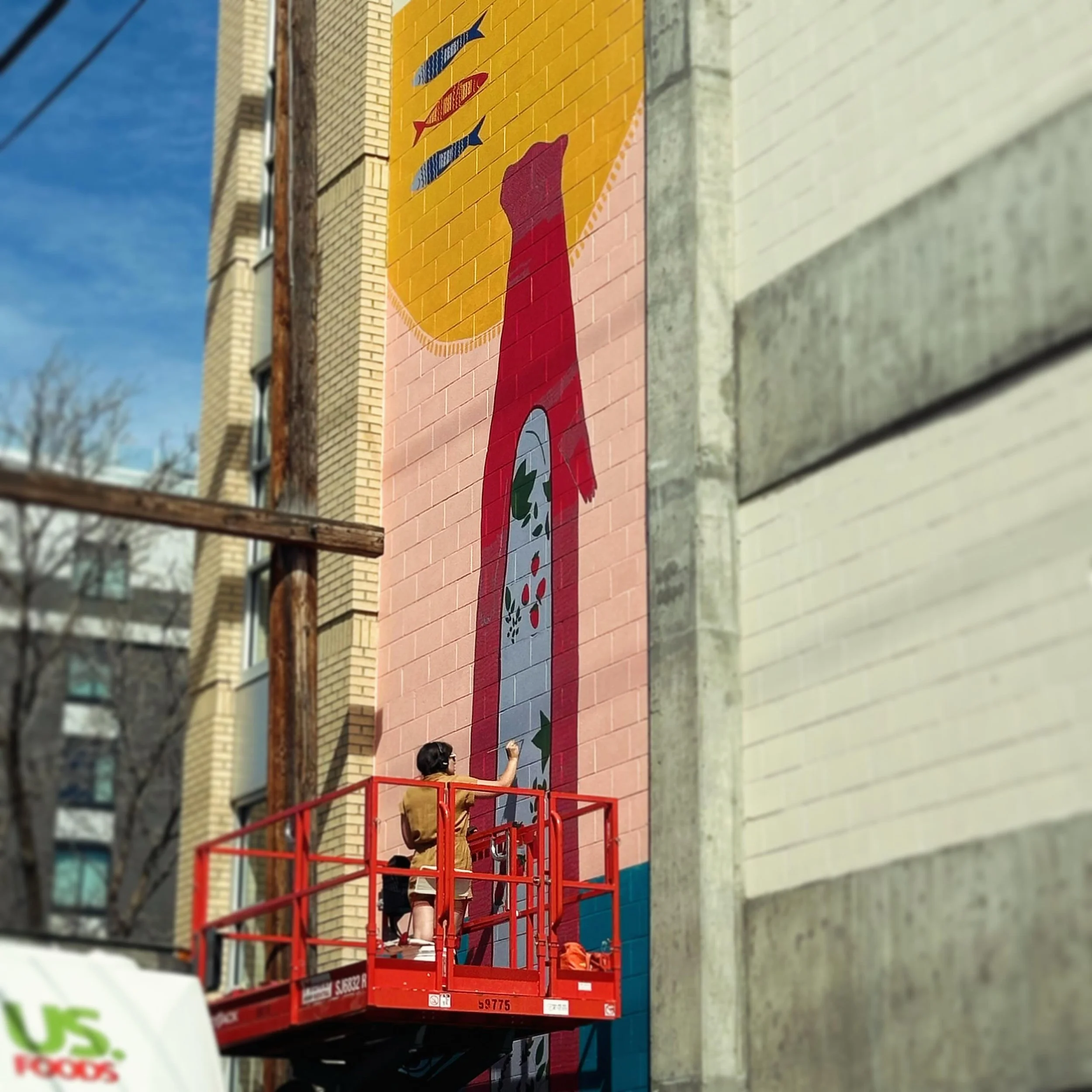 How amazing to see the alley enhancement project coming to life with the first mural installation by @stella.nall ! #downtownbozeman