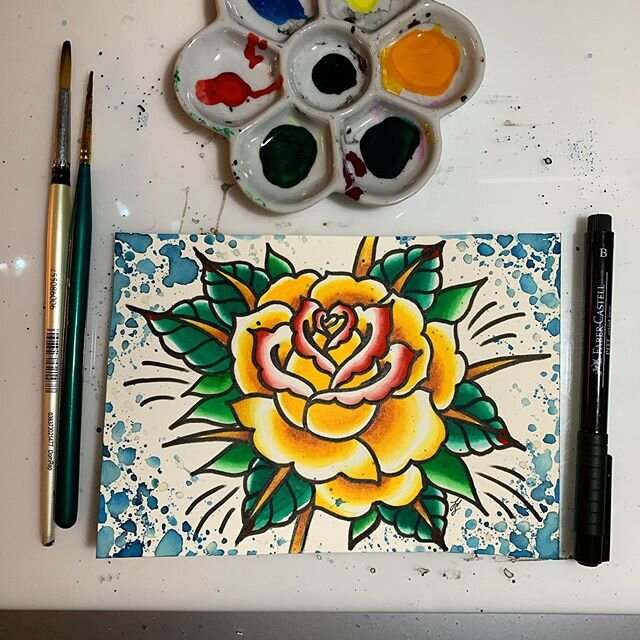 Made LIVE on my Twitch channel: www.twitch.tv/mrscutella ~
*THIS PAINTING HAS SOLD*
~
With all of your help we raised money for a great organization with the last painting, so same goes for this one: $45 for this 5x7 original rose, where 70% of the p