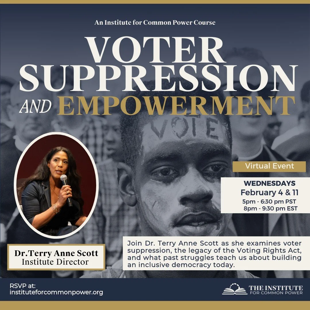 The fight for democracy didn&rsquo;t end with the Voting Rights Act. It evolved.

Join Dr. Terry Anne Scott for a two-part virtual lecture series with the @theinstitutecp exploring the history of voter suppression and the future of voter empowerment.