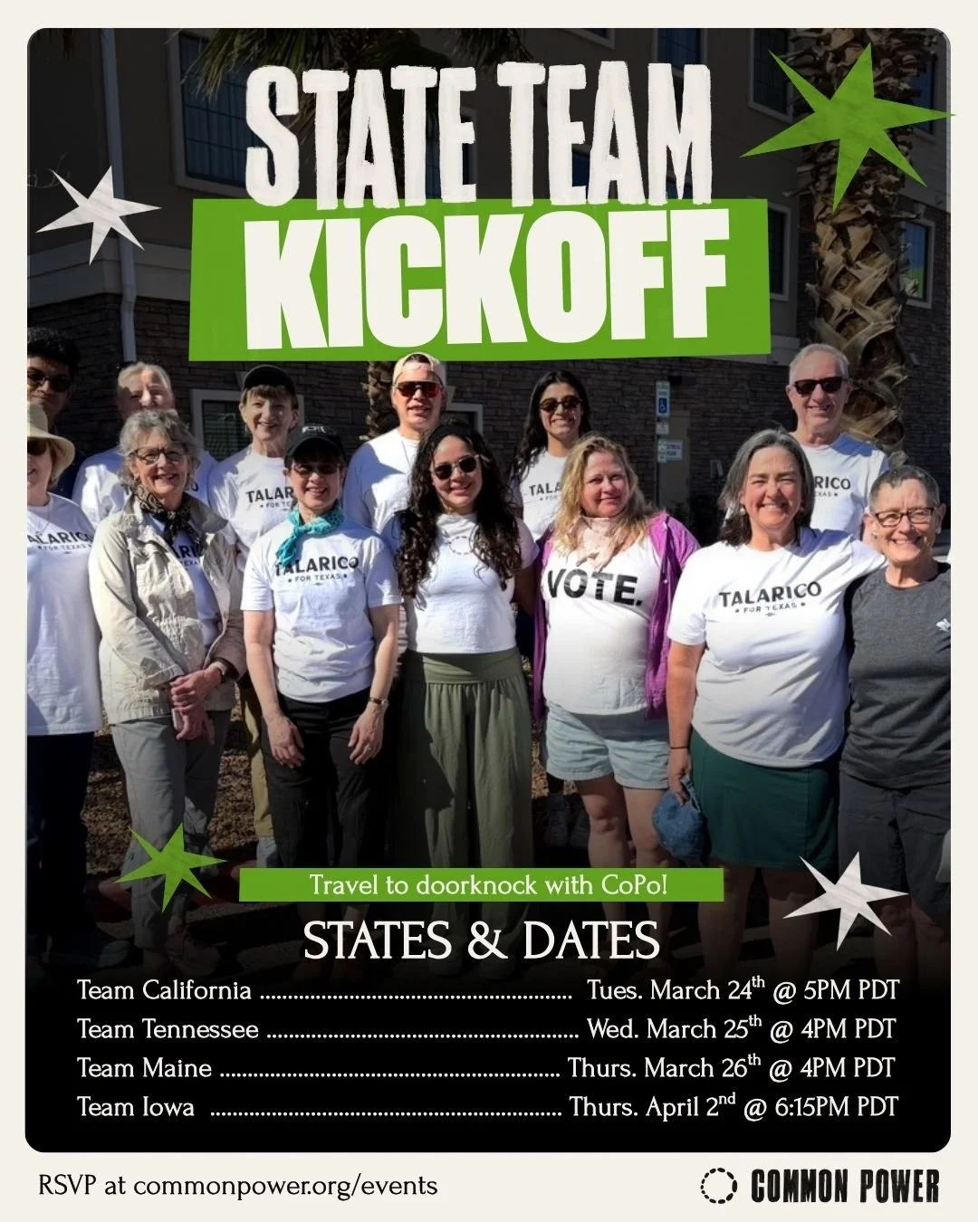 New state teams have been announced and kickoff events are on the books!

It&rsquo;s time to fight back and get involved early, before these races are decided. Each state kickoff meeting will break down our upcoming travel, field plans, and how to si