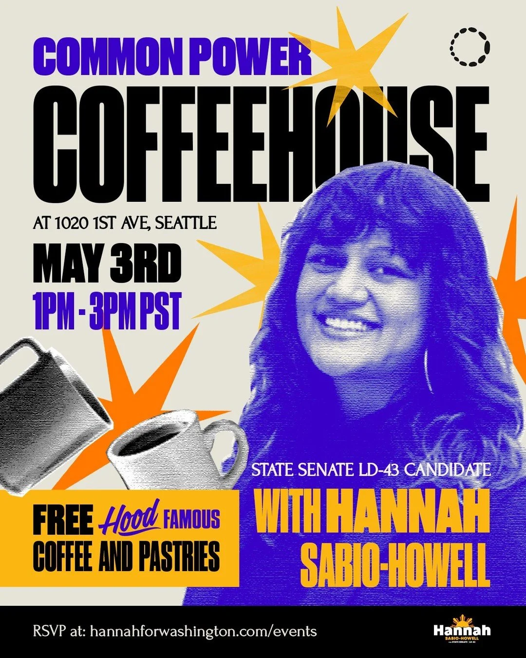 If you&rsquo;re not here for the free coffee or the live music, then at least stop by to meet State Senate LD-43 candidate @hannahsabiohowell!

⭐️ Sunday May 3rd at 1020 1st Ave, Seattle at 1pm

Learn more about Hannah&rsquo;s campaign with coffee an