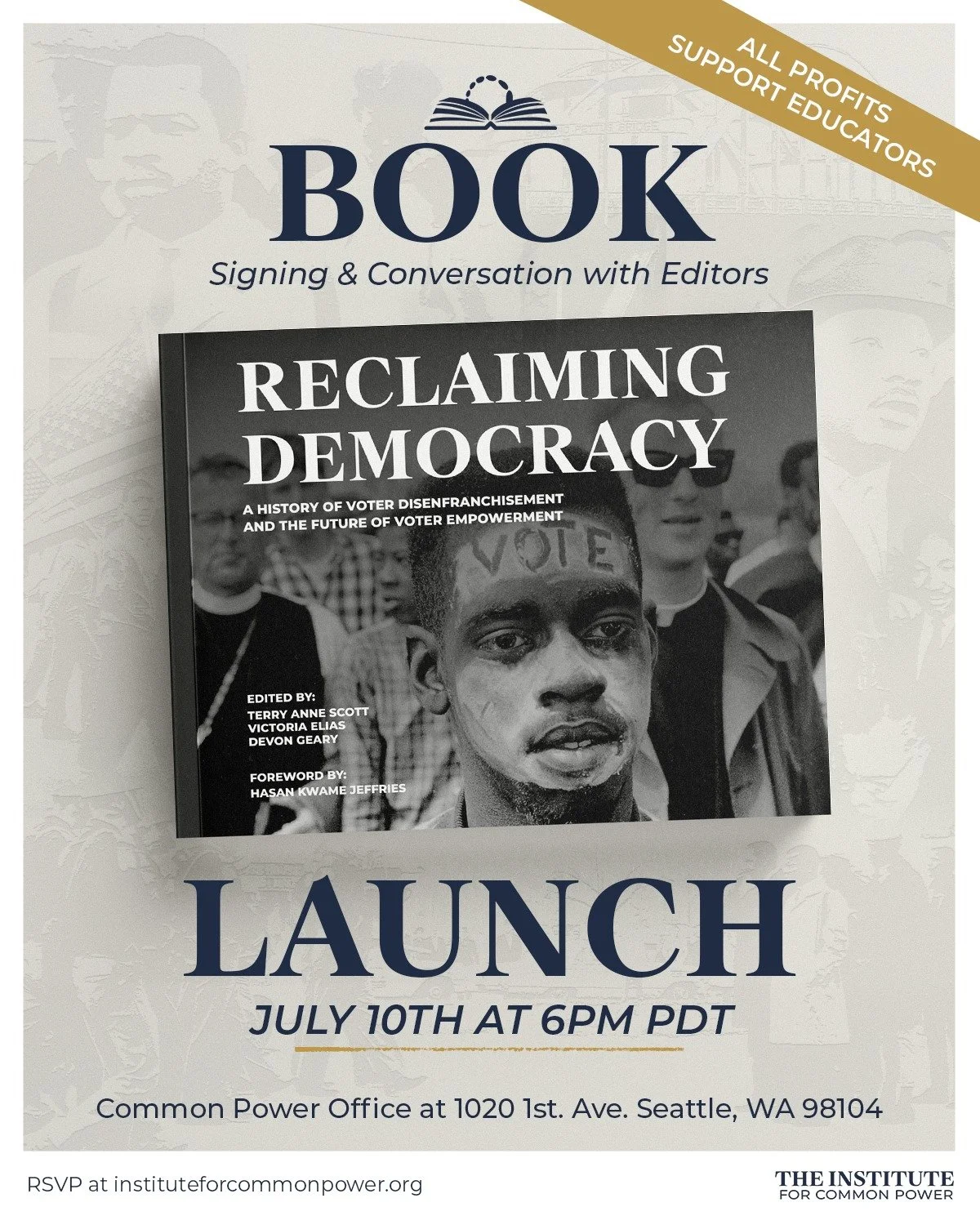 The team at @theinstitutecp forcp has spent a year crafting an anthology on voting, and now it's time to celebrate with YOU.

Talk with the editors (many of whom you know!!), hear the story behind why we created this book, ask questions, and leave fe