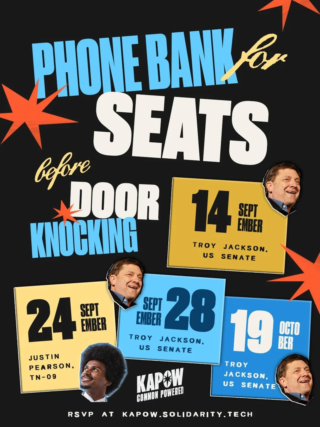Do more with your time before you knock on doors! We&rsquo;re phonebanking for Justin Pearson for TN-09 and Troy Jackson for US Senate. Calling is simple, and the perfect warm-up before you hit the ground 😉