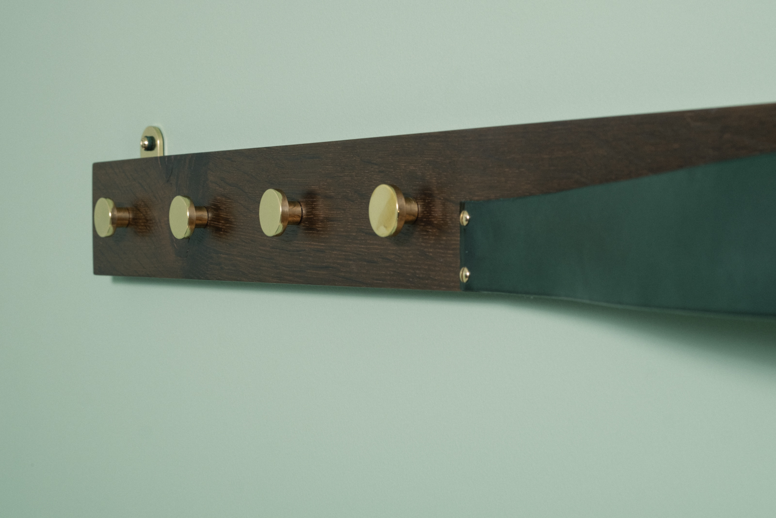 M74 Method Studio leather, wood and brass coat hook