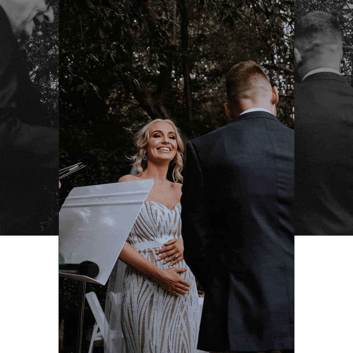 A bride and groom laughing during their fun surprise wedding in Sydney