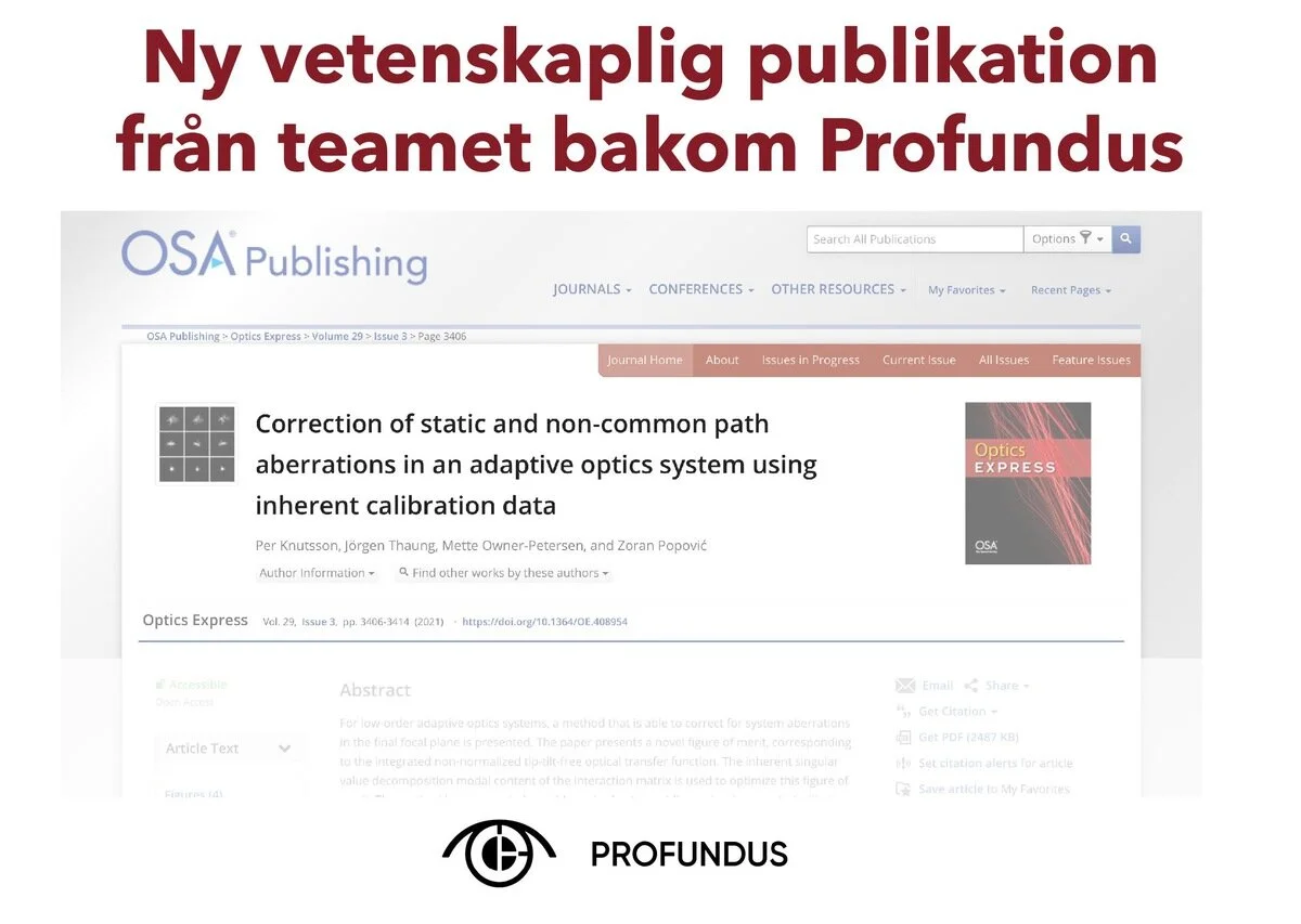 Ny vetenskaplig publikation i Optics Express temanummer ”Applications of Adaptive Optics” från teamet bakom Profundus