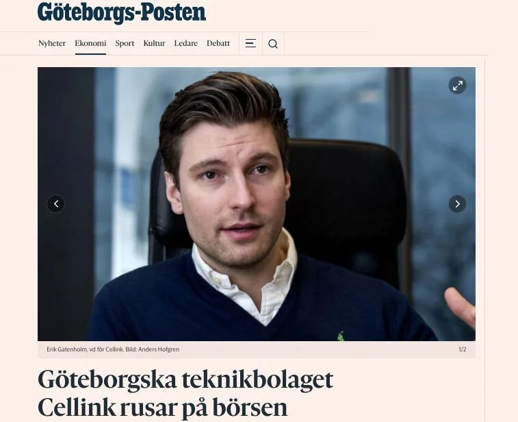 GP skriver att Cellink fortsätter att rusa på stockholmsbörsen